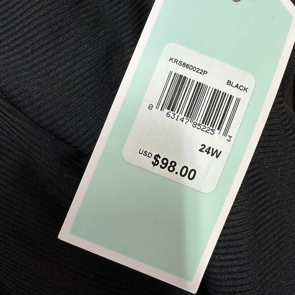 NWT Christina Blue - One-Piece Black Ribbed Bathing Suit Gold Faux Buttons, 24W - Picture 6 of 9